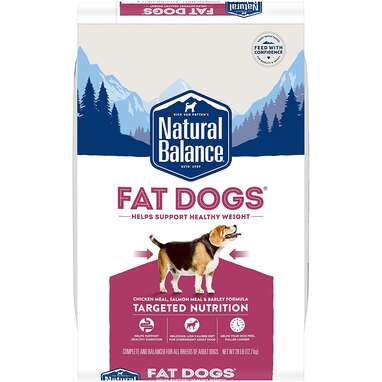 A balanced weight-loss food that will keep your dog feeling full: Natural Balance Fat Dogs Low Calorie Dry Food (28-Pound Bag)