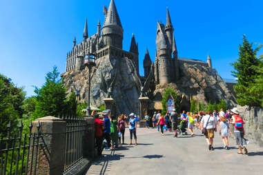 The people going to Hogwarts Castle at The Wizarding World Of Harry Potter in Adventure Island of Universal Studios Orlando
