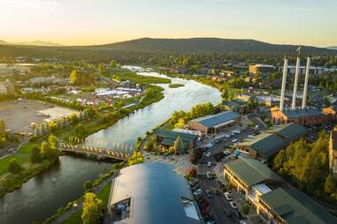 aerial view of deschutes river in bend, oregon