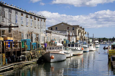 boats docked at a harbor in portland, maine