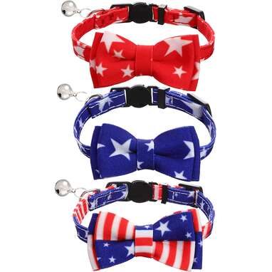 Frienda 3-Piece American Flag Cat Collar With Bowtie Bell