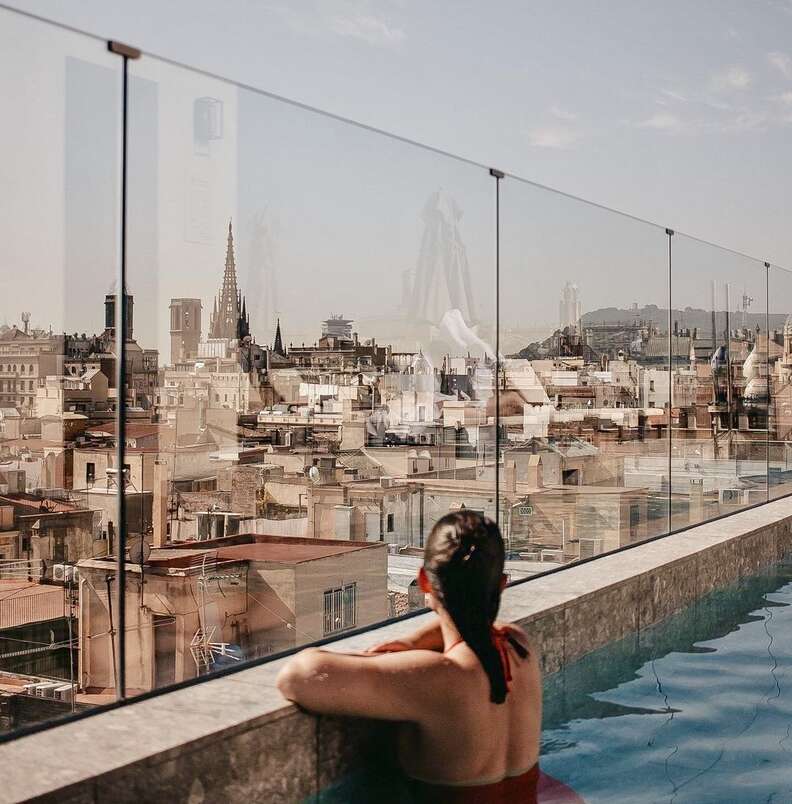 View of city from rooftop pool