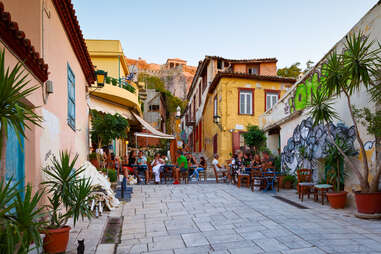 people enjoying an outdoor coffee shop, athens