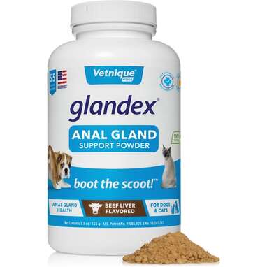 VETNIQUE LABS Glandex Anal Gland & Probiotic Beef Liver Flavored Pumpkin Fiber & Digestive Powder Supplement for Dogs & Cats