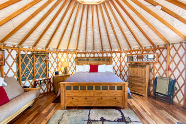 willow glamping yurt interior, castle rocks state park