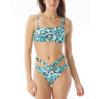 SUNDAZED Printed One-Shoulder Bikini Top & Strappy Bottoms