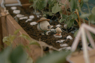 nana connie and marcel in the garden