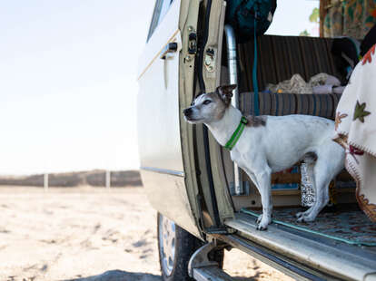 camper van by mountains