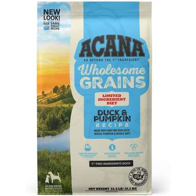 Best limited-ingredient dog food: ACANA Singles + Wholesome Grains Limited Ingredient Diet Duck & Pumpkin Recipe Dry Dog Food