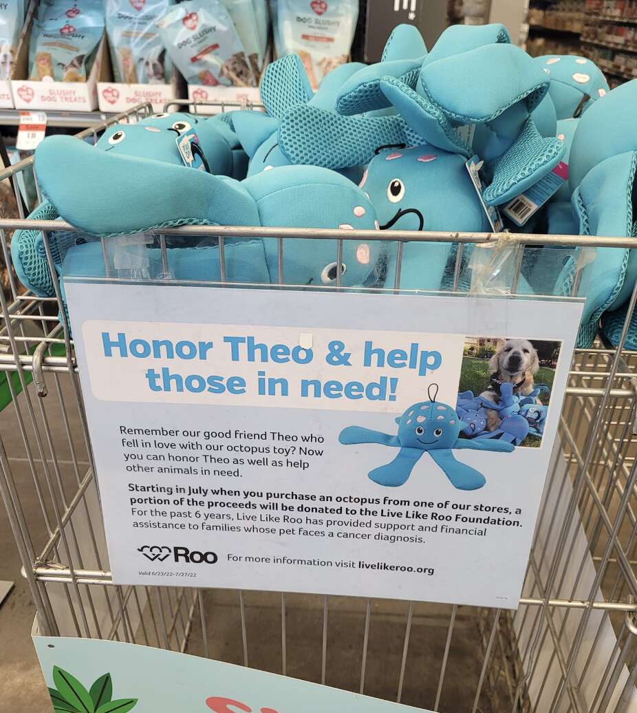 metal bin filled with blue octopus toy