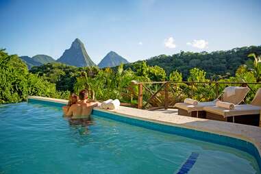 Views of the Pitons from the pool.