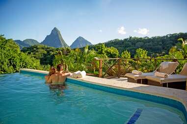 Views of the Pitons from the pool. 