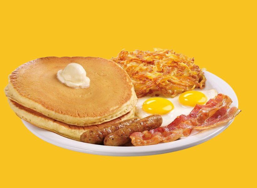 Denny's All American Breakfast With a Side of Pancakes on THE