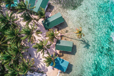aerial view of tobacco caye island in belize