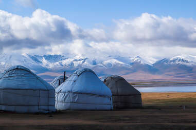 circular tents in kyrgyzstan wilderness