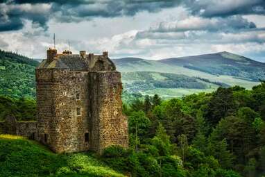 Romantic 14th century castle on the River Tweed