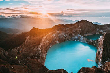 aerial view of Kelimutu volcano and its crater lake 