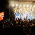 crowd cheering at a concert