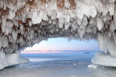 Apostle Island Ice Cave at dusk