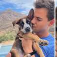 Taylor Lautner kisses new pup.