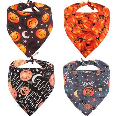 Fall Dog Bandana Will Do Tricks For Treats Dog Bandana | 100% Cotton Triangle | Made In USA | Simple Halloween Costume | Jack-O-Lantern | Skeleton | Parade Party | Trick Or
