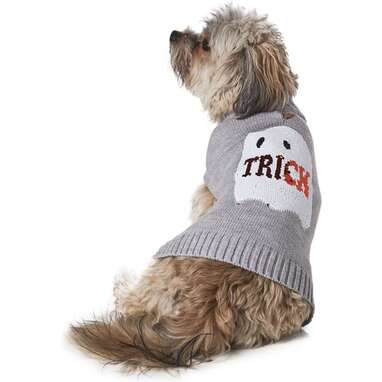 He’ll be spooky and warm at the same time: Hotel Doggy Halloween Mock Neck Ghost Dog Sweater