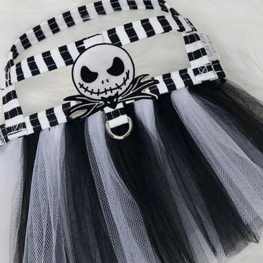 For the fancy pup who likes spooky skeletons: The Skully Dog Harness tutu