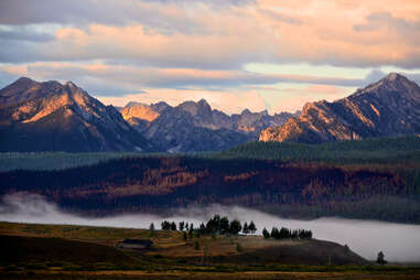 mountains behind lake