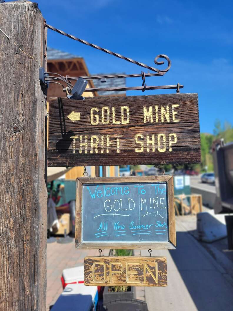 Mine Thrift gold wooden sign