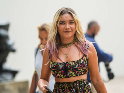 Florence Pugh Wears a Sheer Crop Top at Paris Fashion Week