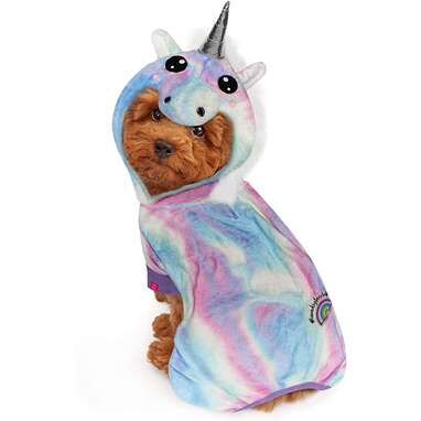 This full-body unicorn pajama onesie costume: LaurDIY PET Unicorn Onesie