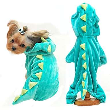 Dinosaur lovers will love this cozy fleece: Dinosaur Hoodie Halloween Dog Costume