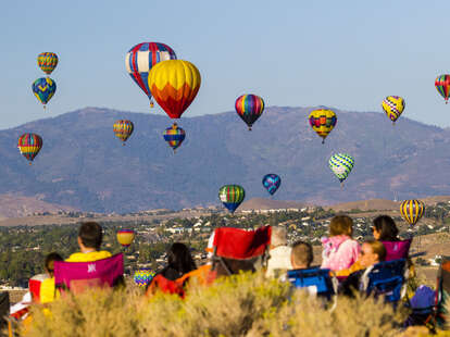 people watching a hot air balloon festival in Nevada