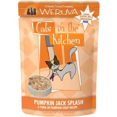 For cats who love festivities, too: Weruva Cats in the Kitchen Pumpkin Jack Splash Pouch