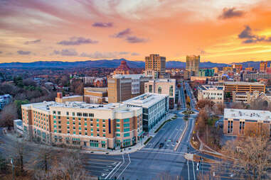 aerial view of downtown Asheville