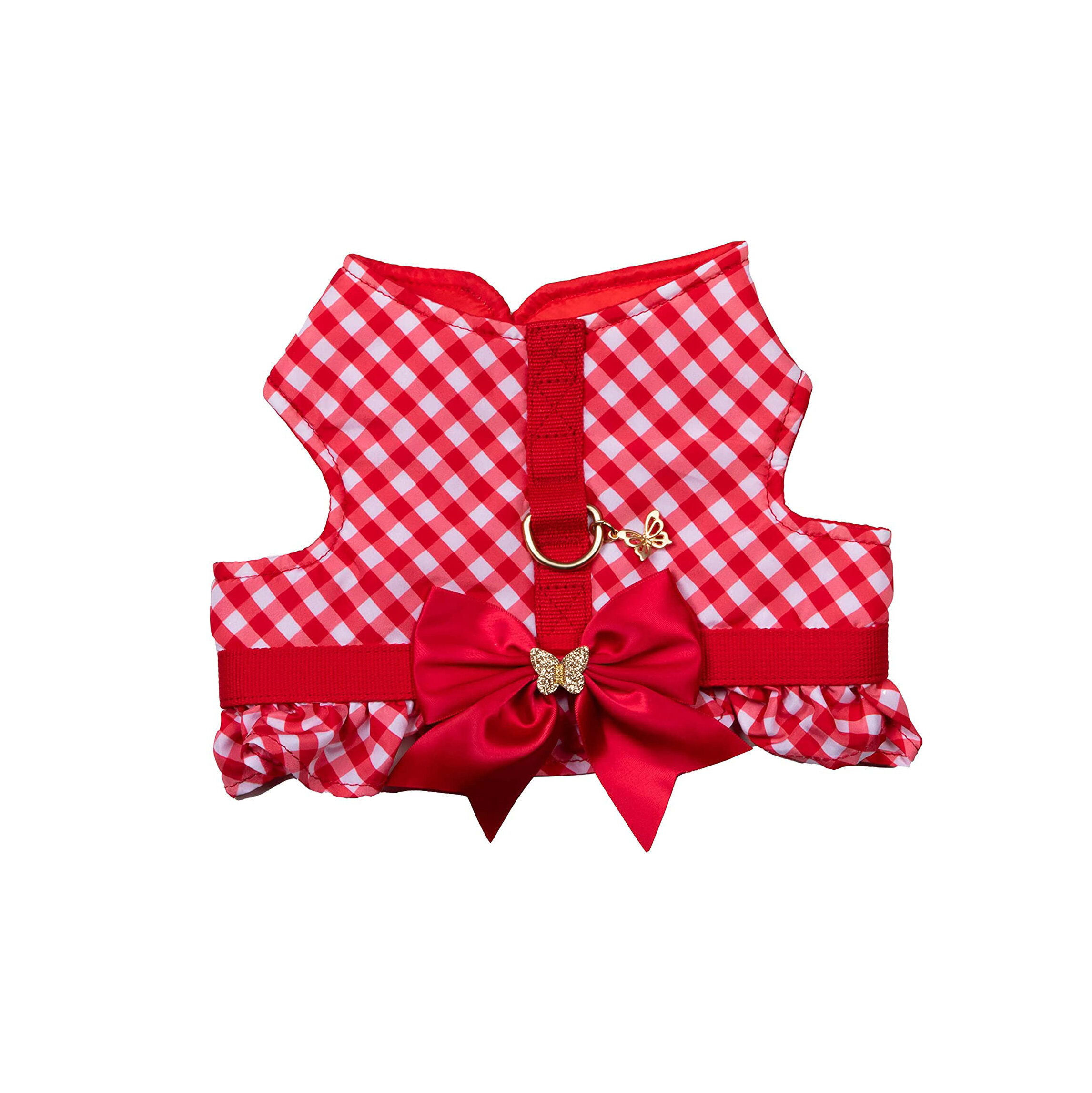 Doggy Parton Red Gingham Harness with Bow