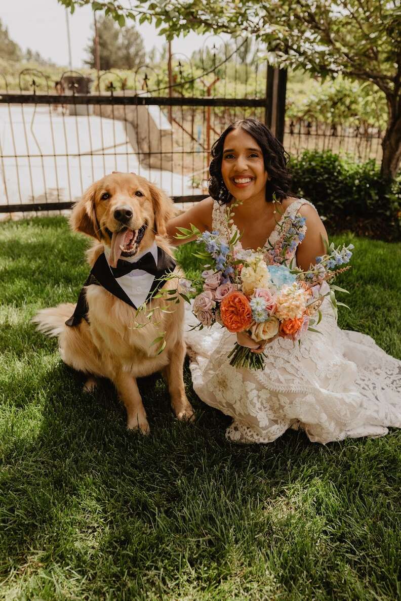 bride and dog