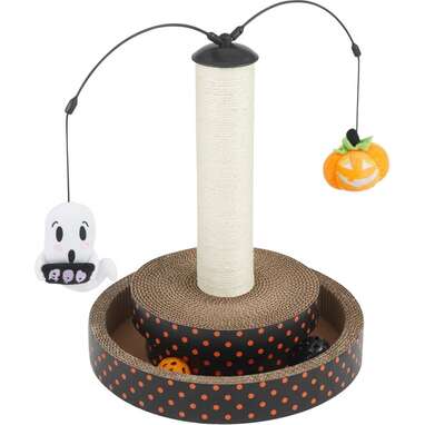 For scratching and playing: Frisco Halloween Pumpkin and Ghost Interactive Scratcher Toy