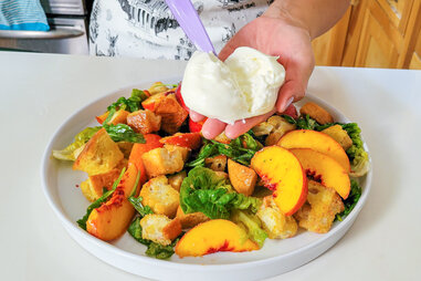 Peach and Burrata Panzanella Salad with Prosciutto
