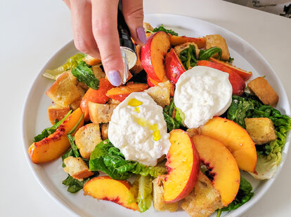 Peach and Burrata Panzanella Salad with Prosciutto