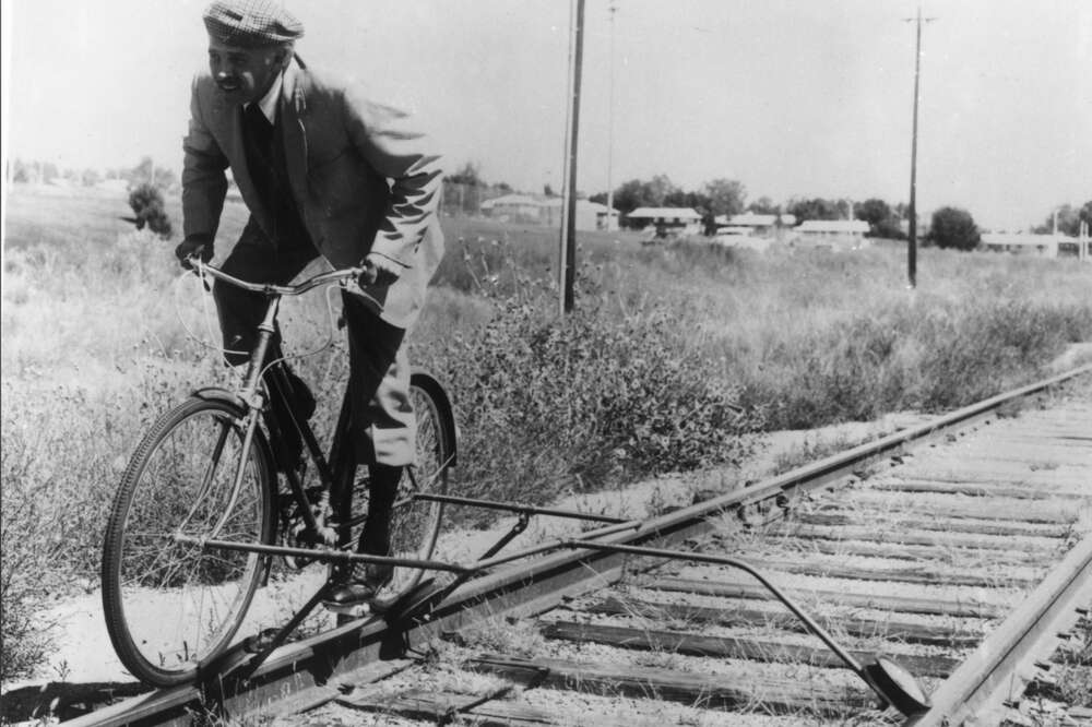 Bicycle on store railroad tracks