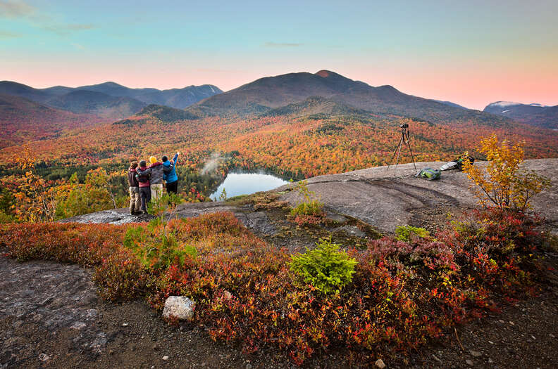 hikers overlooking Heart Lake