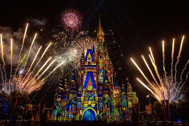 fireworks at night at disney castle