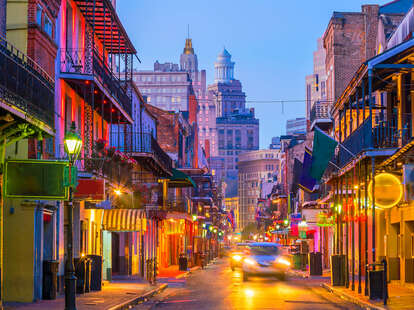 Pubs and bars with neon lights in French Quarter