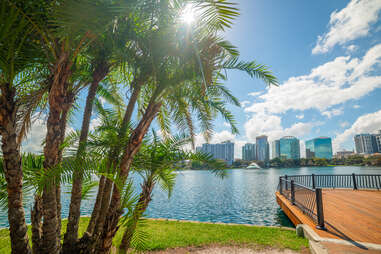 Sun shining over Lake Eola