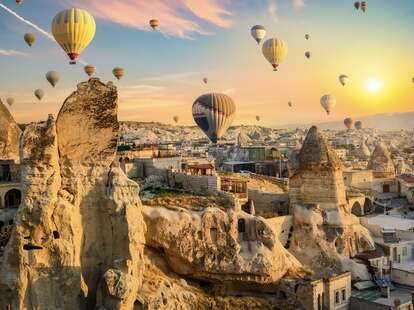 Hot air balloons at sunset