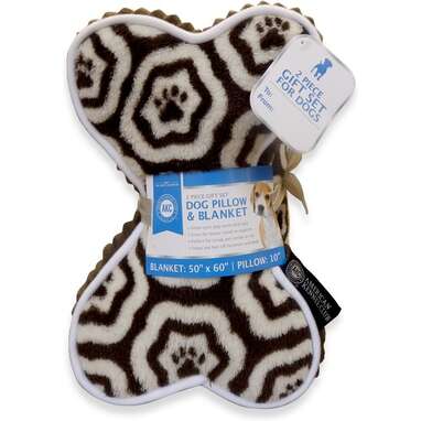 A blanket that comes with an accessory: American Kennel Club AKC Paw Blanket & Dog Pillow