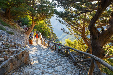 Tourists descend down the Gorge Samaria