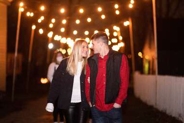 couple walking at night