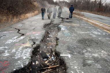 giant crack in road